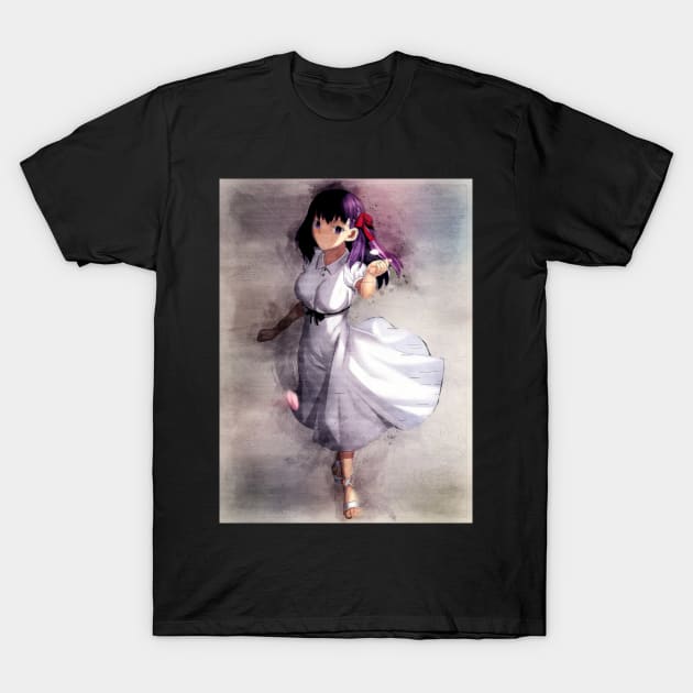 Matou Sakura Anime Watercolor T-Shirt by Isamu Studio